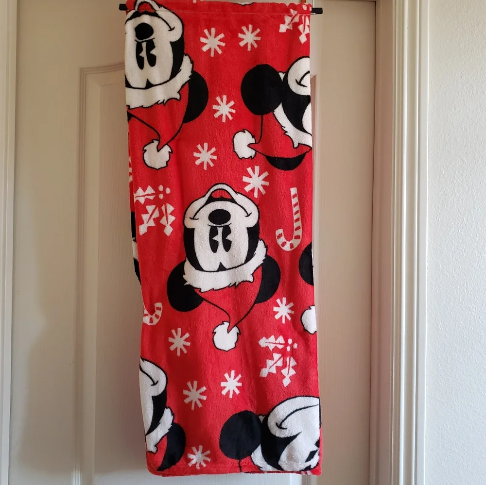 Disney Mickey Mouse Santa Candy Cane Red Christmas Plush Throw Blanket 50x70 NWT
